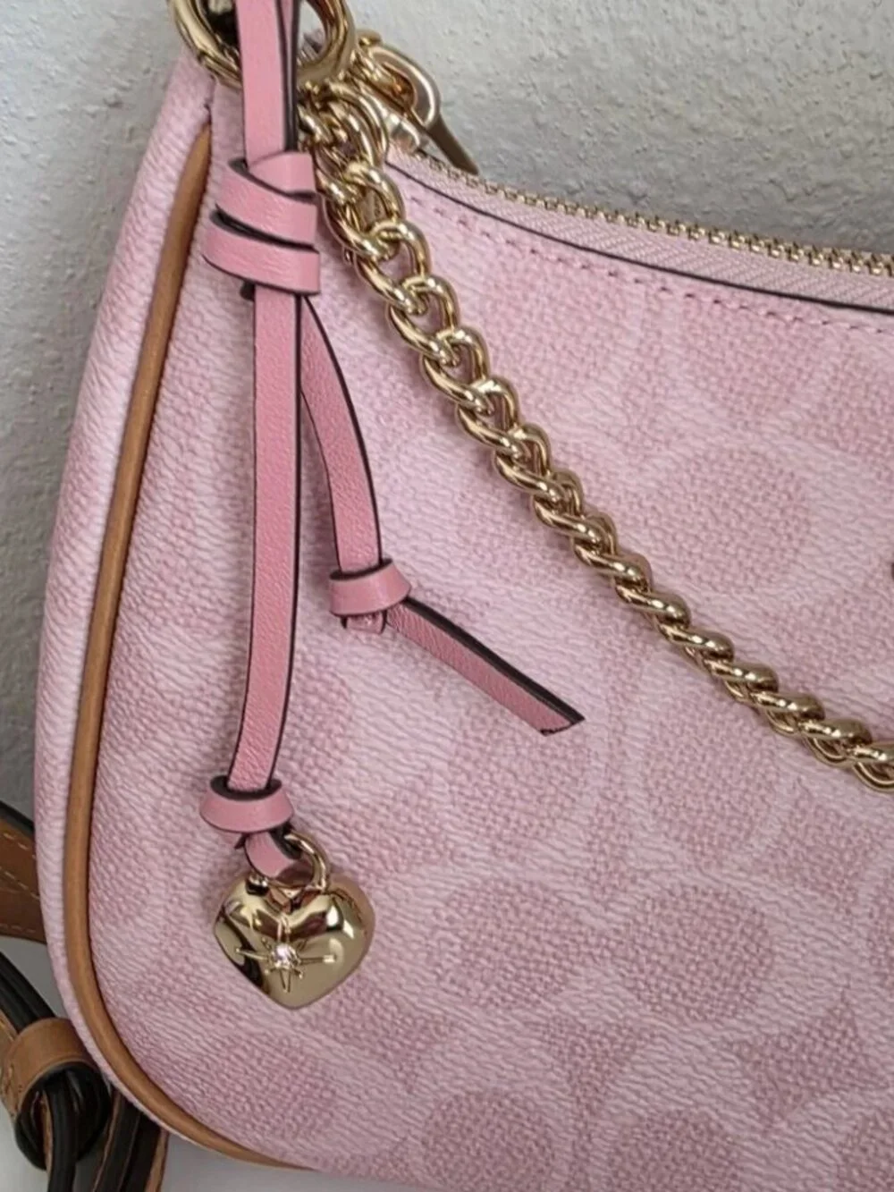 Coach Teri Shoulder Bag Signature Canvas With Charms Gold/Powder Pink CEA20 - Picture 5 of 6